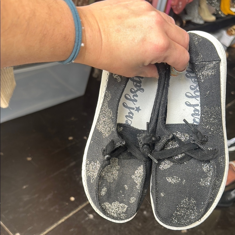 Gypsy jazz cowprint  Black Glitter Shoes